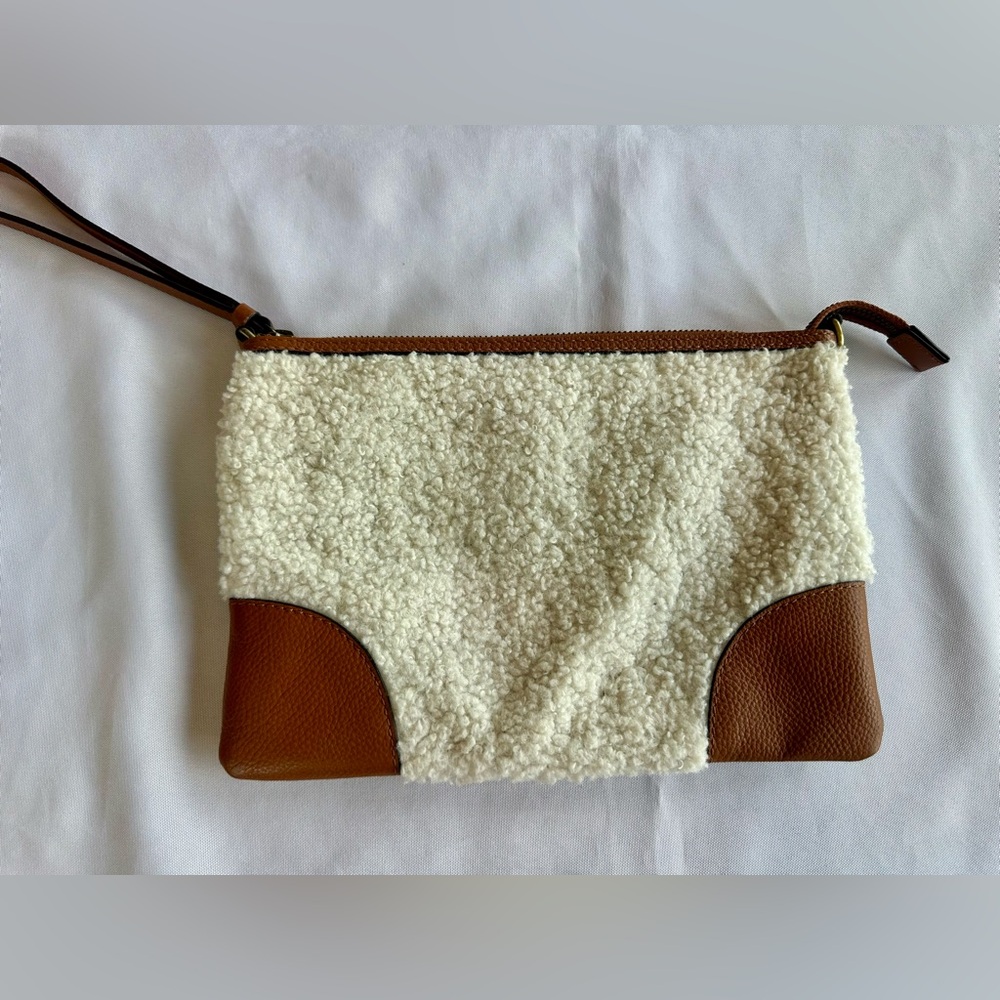J Jill Winters Day Sherpa Fleece And Leather Clutch Wristlet